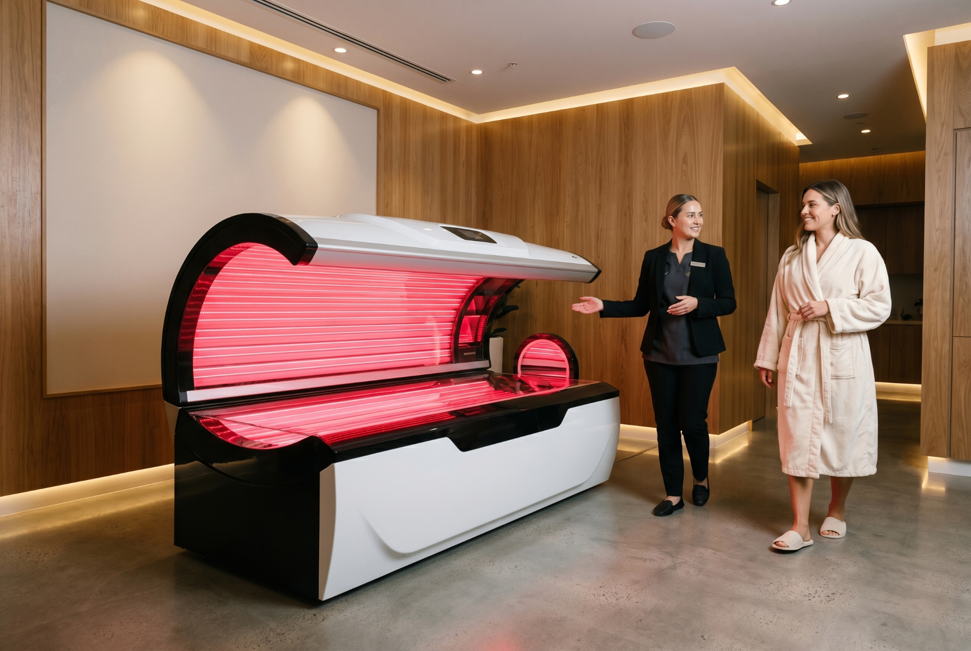 VitaLex commercial red light therapy bed in a wellness studio